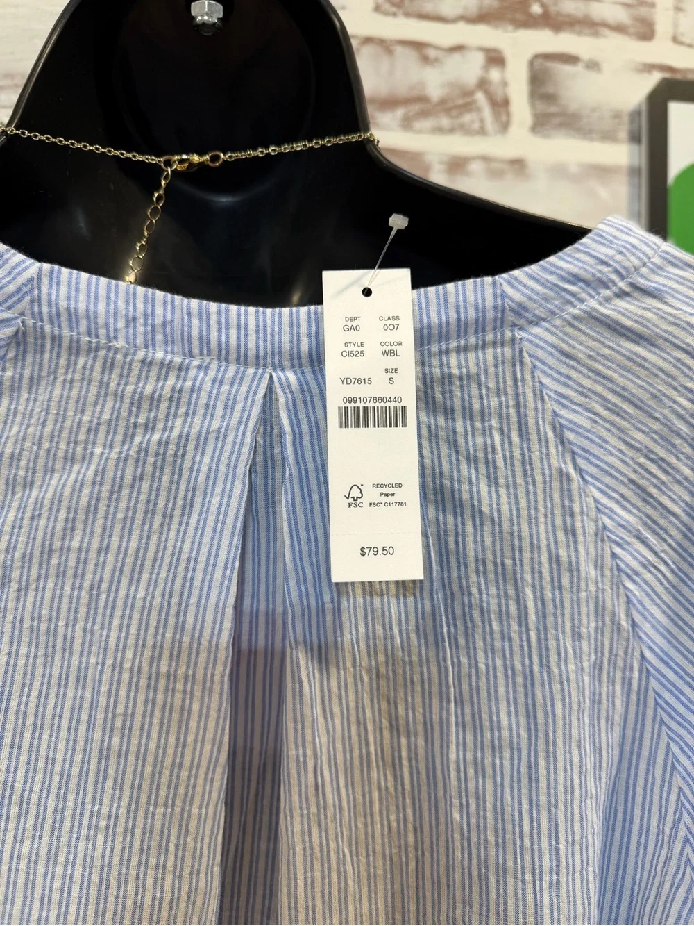 J. Crew Light Blue and White Striped Tie-Neck Blouse